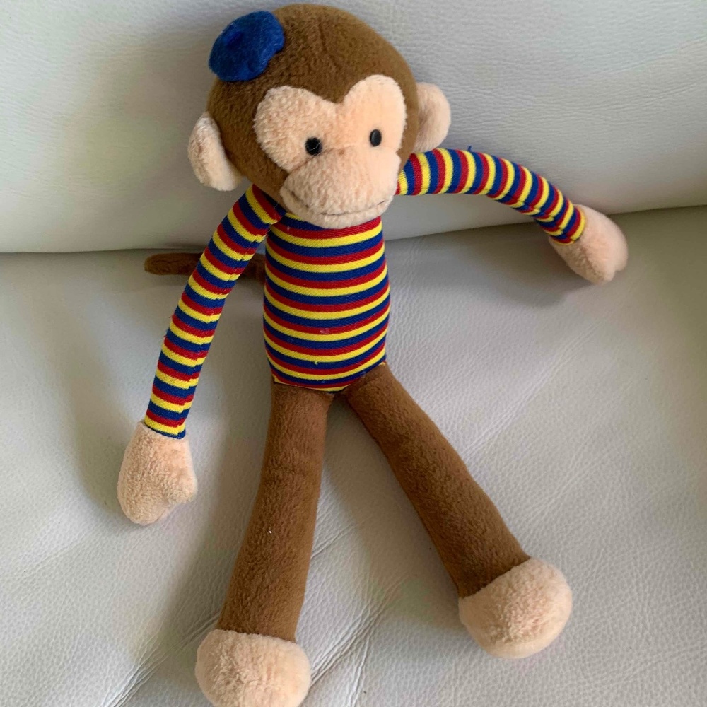 Rare Vintage Plush Monkey with Knit Striped Shirt